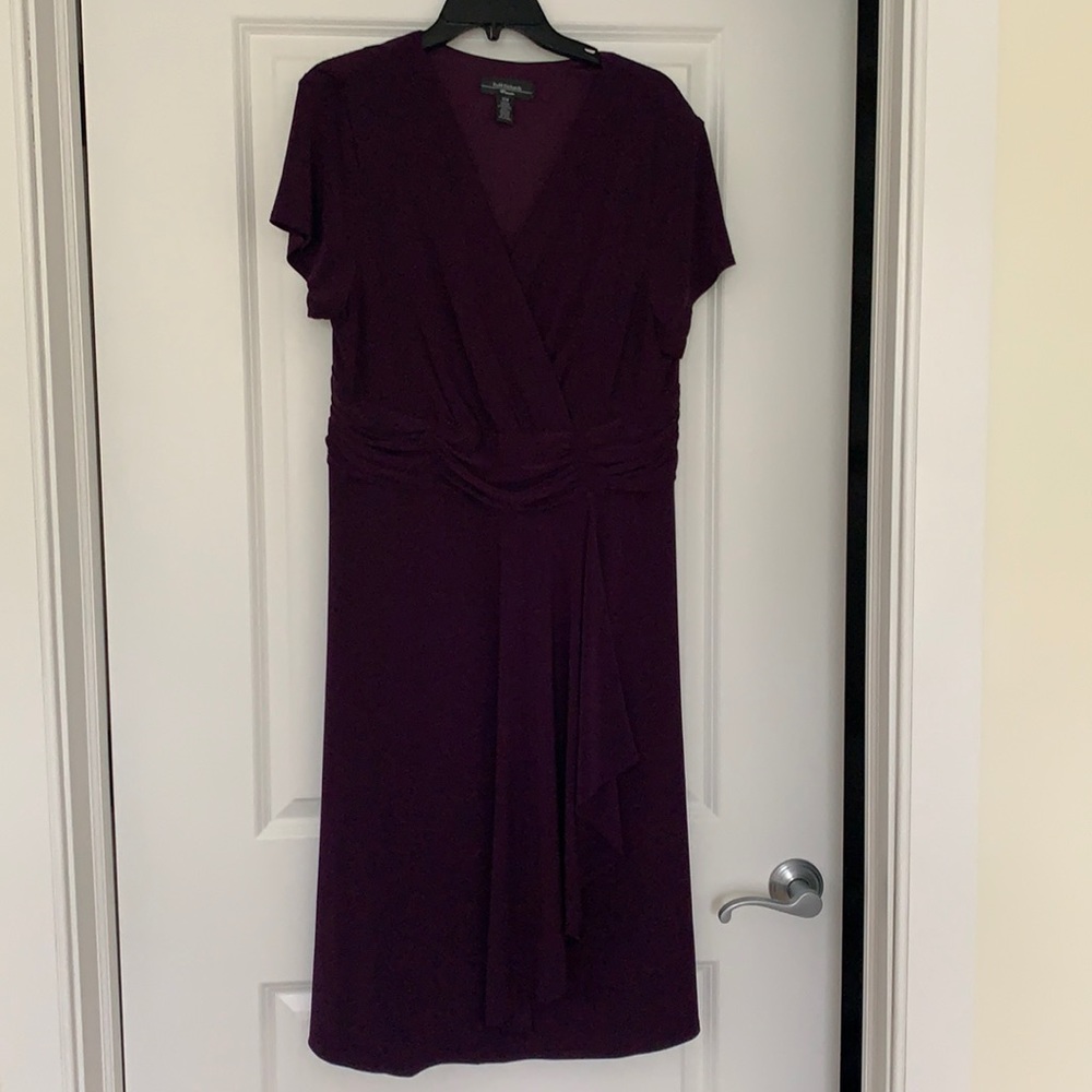 Formal Short Sleeve Purple Faux Wrap Dress
